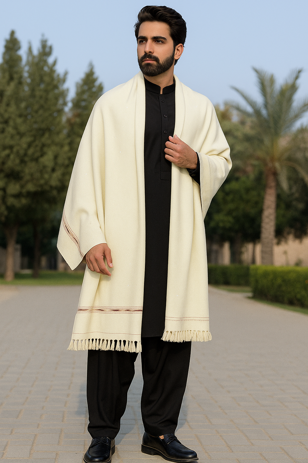 J. GENTS WOOL SHAWL OFF WHITE