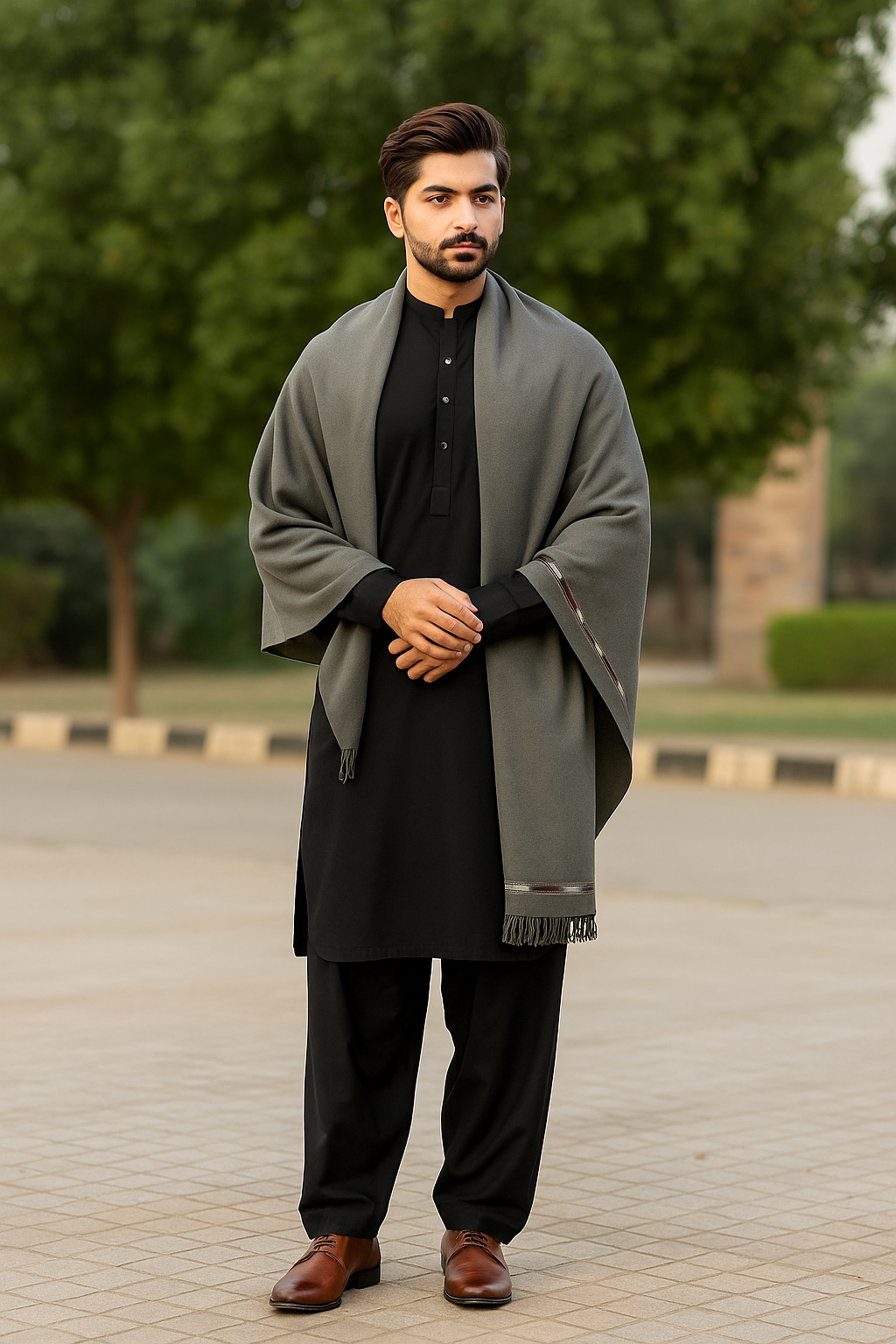 J. GENTS WOOL SHAWL MOUSE GRAY